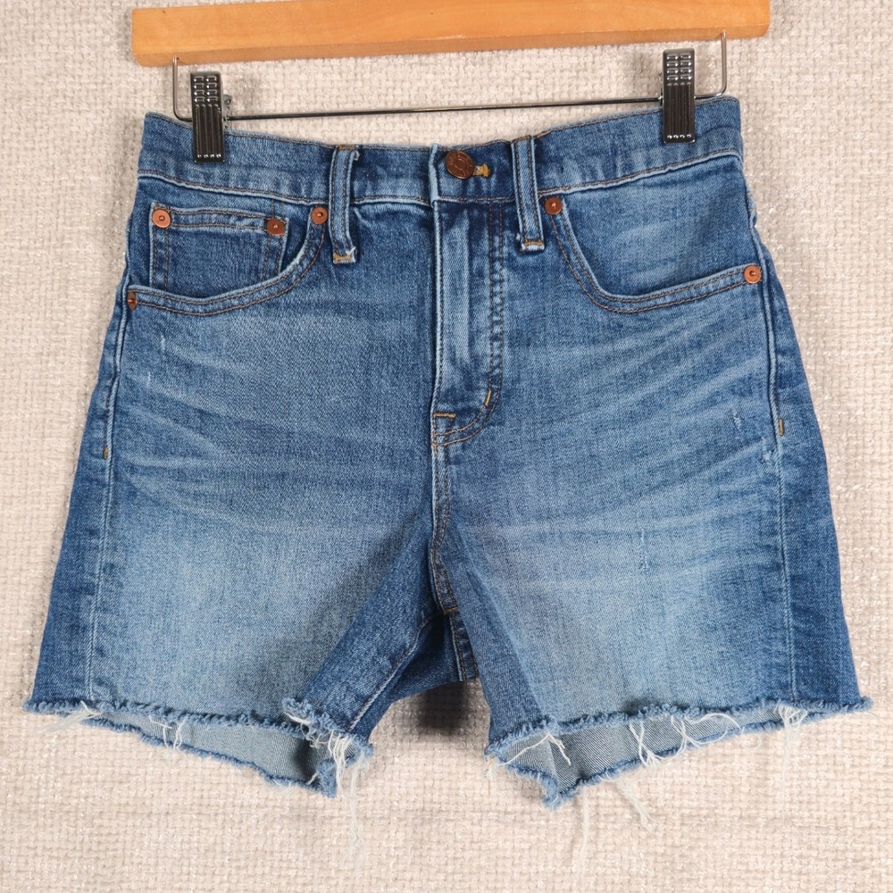 Madewell High Rise Denim Shorts Women Size 24 Medium Wash Blue Raw Hem Cutoffs